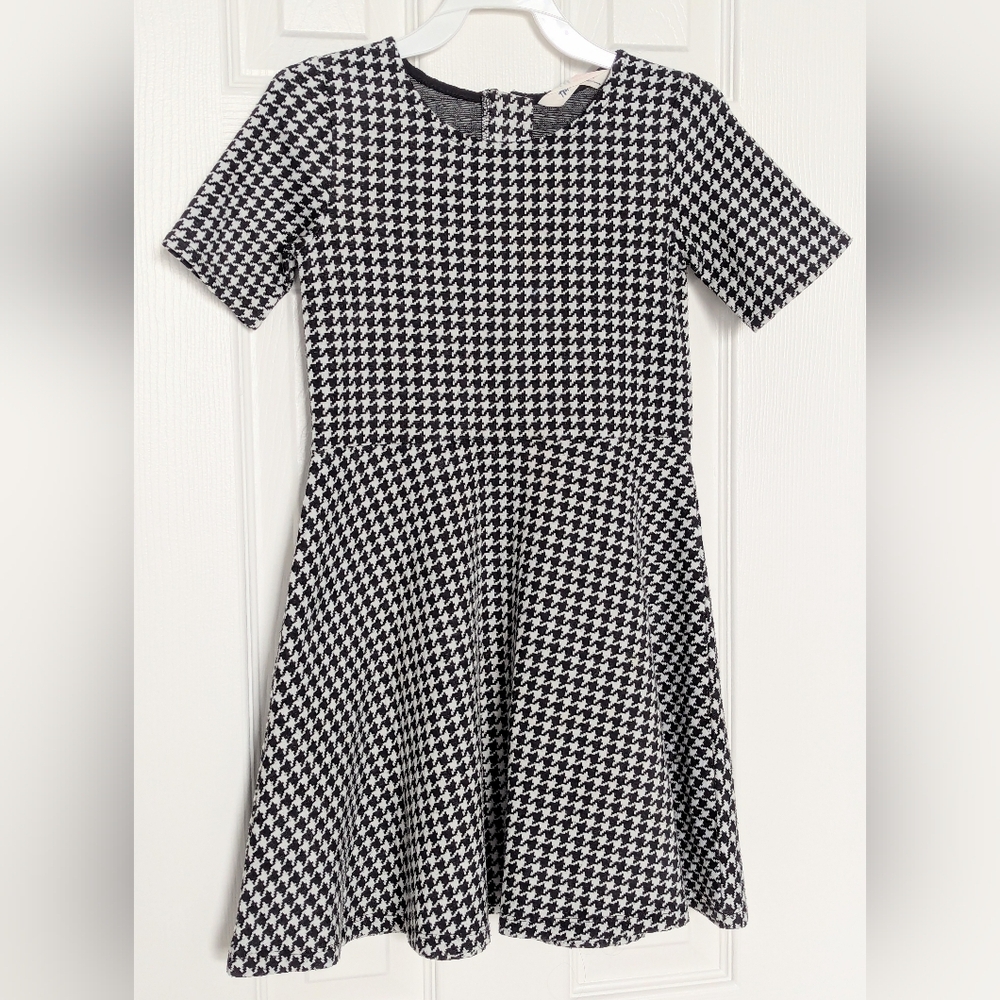 H&M Girls' (Size 6-8) Black & White Short-Sleeve Houndstooth Dress w/Back Zipper